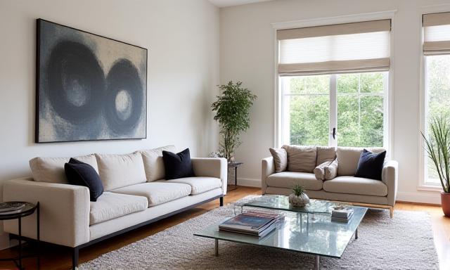 Modernist living room staged for property sale