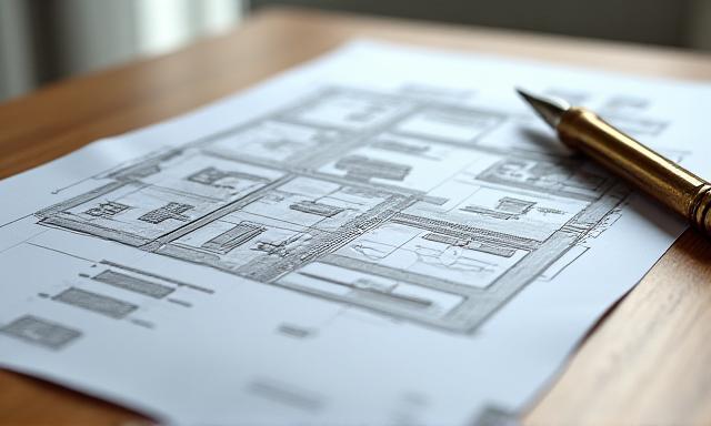 Architectural floor plan with furniture layout overlay